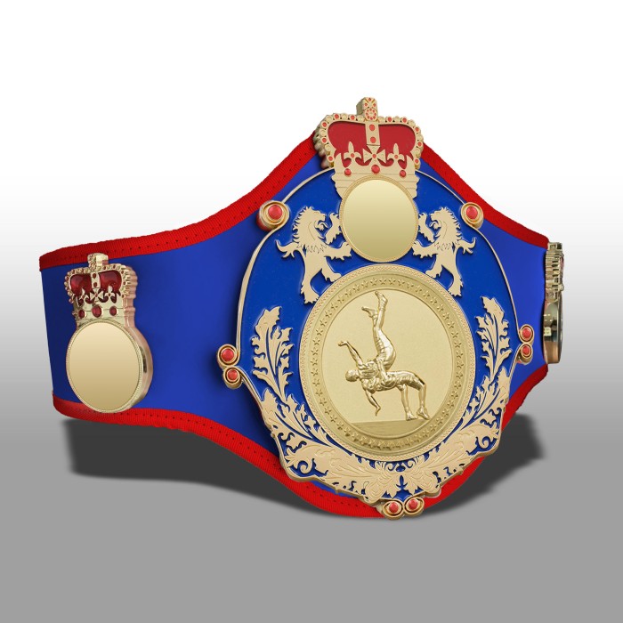 QUEENSBURY PRO LEATHER WRESTLING CHAMPIONSHIP BELT - QUEEN/BLUE/G/WRESTG - 10+ COLOURS